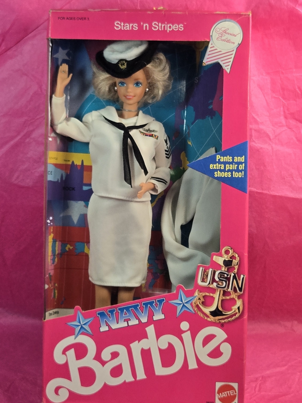 NRFB Vintage 1990 Navy Barbie Doll Stars n Stripes Special Edition Mattel #9693